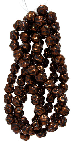 Glass Bead Round Fancy 8mm Black/Bronze Strung