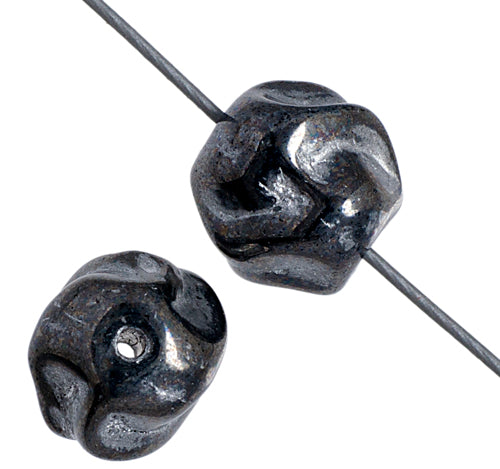 Glass Bead Round Fancy 8mm Hematite/Silver Strung
