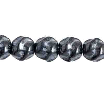 Glass Bead Round Fancy 8mm Hematite/Silver Strung