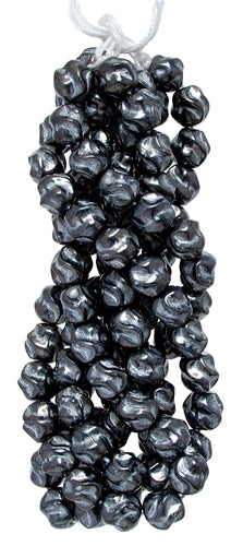 Glass Bead Round Fancy 8mm Hematite/Silver Strung