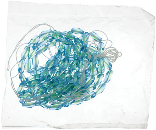 Glass 13x7mm Twisted Rectangle Transparent Blue/Green Two Tone