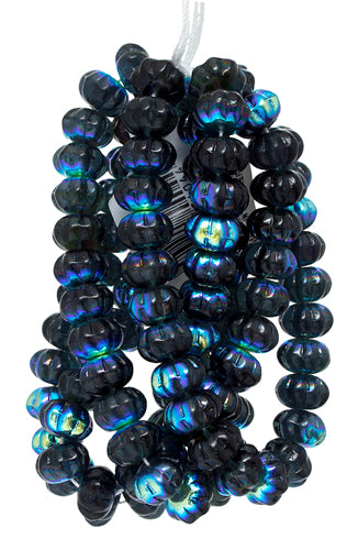 Glass Bead Ribbed 8x11mm Transparent Strung