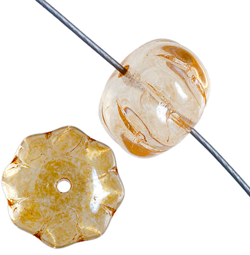 Glass Bead Ribbed 8x11mm Transparent Strung