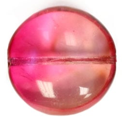 Glass Bead Dimpled Flat 18mm Raspberry Strung