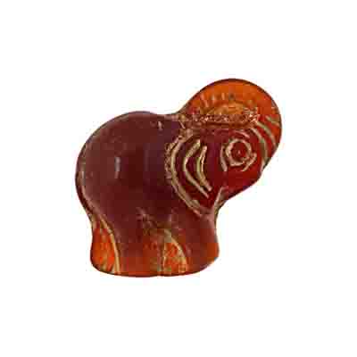 Glass Bead Elephant 20x21mm Carnelian/Gold Painted - Strung