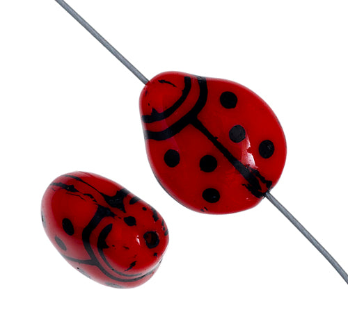 Glass Bead Ladybug 14x11mm Opaque Dark Red/Black Painted