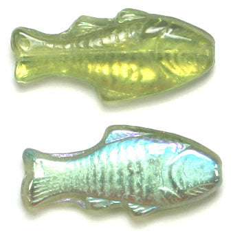 Glass Bead Fish 24x11mm Olive AB Strung