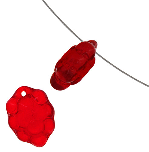 Glass Leaf Bead Raspberry 14x10mm Red - Strung