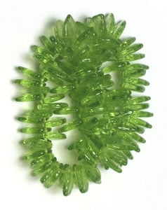 Glass Bead Leaves 3x14mm  Olivine - Strung