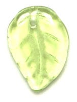 Glass Bead Leaves 3x14mm  Olivine - Strung