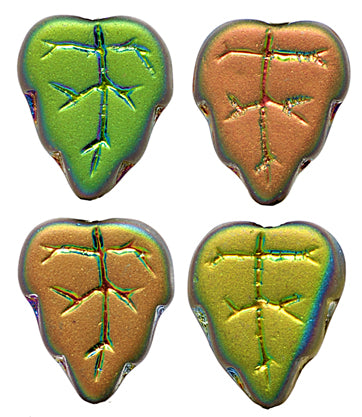 Glass Bead Leaves 10x8mm Green AB/Matte- Strung