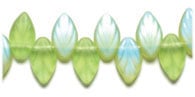 Glass Bead Leaves 11x7mm Olivine AB/Matte- Strung