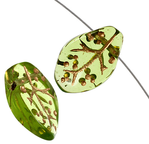 Glass Leaves 15x9mm Gold Painted