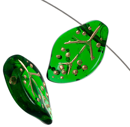 Glass Leaves 15x9mm Gold Painted