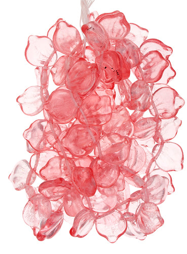 Glass Bead Leaf 12x15mm Strung Crystal /Pink Top Side To Side Hole