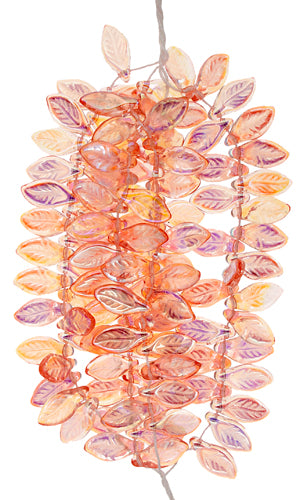 Glass Bead Leaf 6x12mm Crystal Pink AB Hole Side To Side Strung