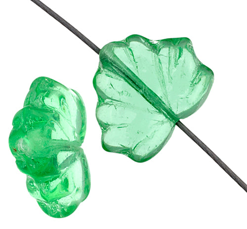 Glass Leaves 11x13mm Transparent Green Strung