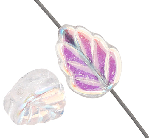 Glass Leaves 11x8mm Strung Transparent