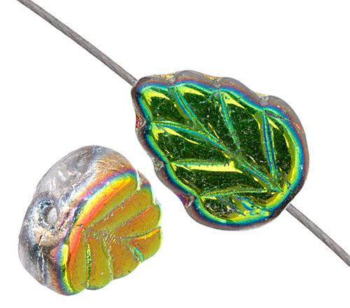 Glass Leaves 11x8mm Strung Transparent