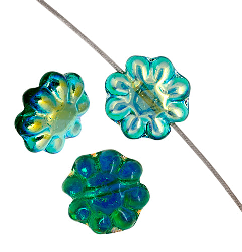 Glass Daisy 9mm Strung Bead Aurora Borealis