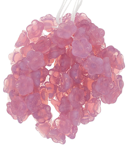 Glass Bead Flower Bell Button 8mm Pink Opal Strung