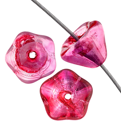 Glass Bead Flower Bell Button 6x8mm 2-Tone Pink Strung