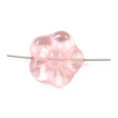 Glass Flower Bead 15mm Crystal/Pink Strung