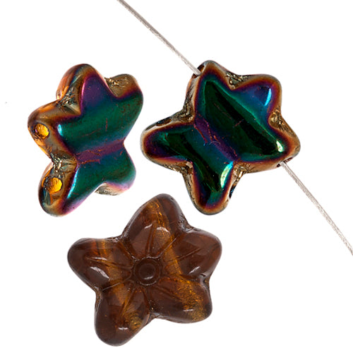 Glass Bead Flower 12x14mm Strung Metal Effect