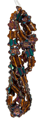 Glass Bead Flower 12x14mm Strung Metal Effect