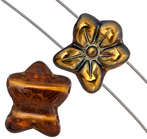 Glass Bead Flower 12x14mm Strung Metal Effect