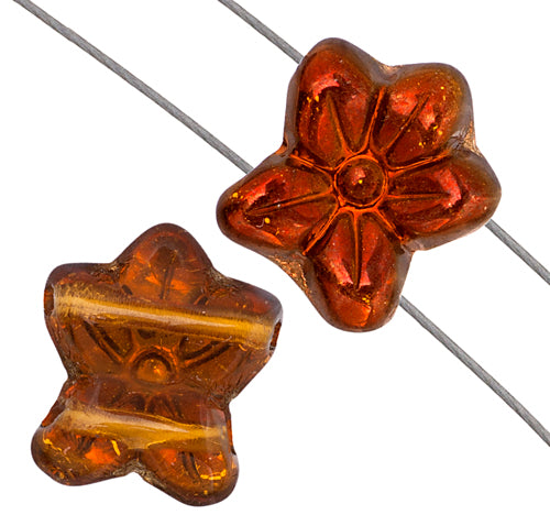 Glass Bead Flower 12x14mm Strung Metal Effect
