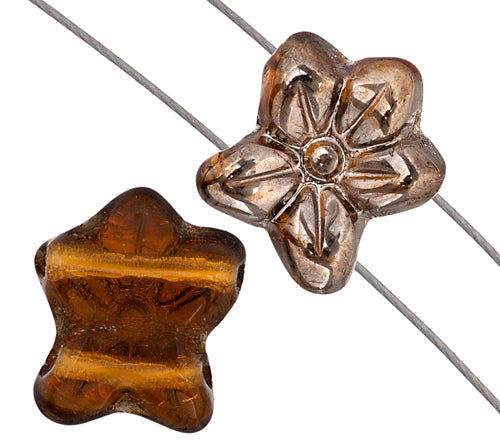Glass Bead Flower 12x14mm Strung Metal Effect