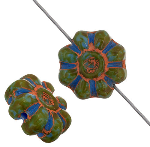 Glass Bead Flower 12mm Blue Marble Strung
