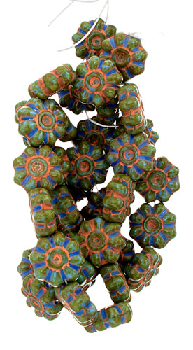 Glass Bead Flower 12mm Blue Marble Strung