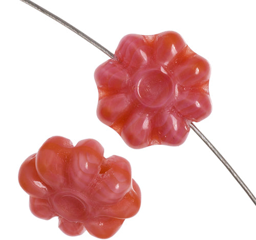 Glass Bead Flower 12mm Rose Stripe Strung