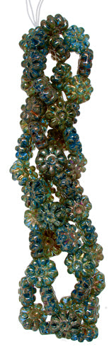 Glass Bead Flower 12mm Blue/Steel Grey Strung