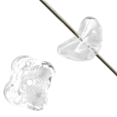 Glass Cupped Flower 8mm Strung Center Hole Transparent