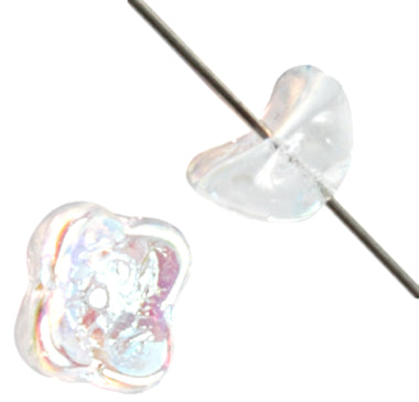Glass Cupped Flower 8mm Strung Center Hole Transparent