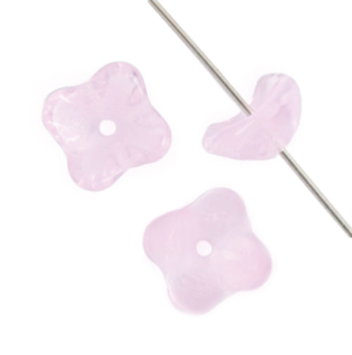 Glass Cupped Flower 8mm Strung Center Hole Transparent