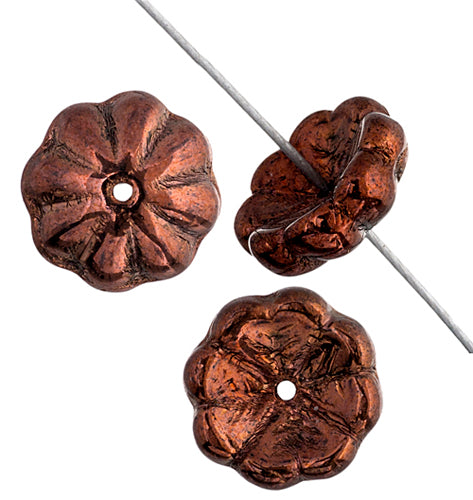 Glass Bead Flower 11mm Strung Center Hole Bronze