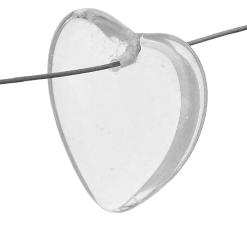 Glass Bead Heart 6x16mm Crystal Strung - Crystal