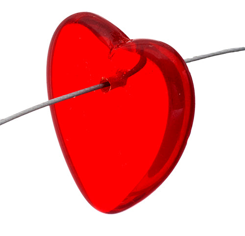 Glass Bead Heart 7x24mm Siam Ruby - Strung