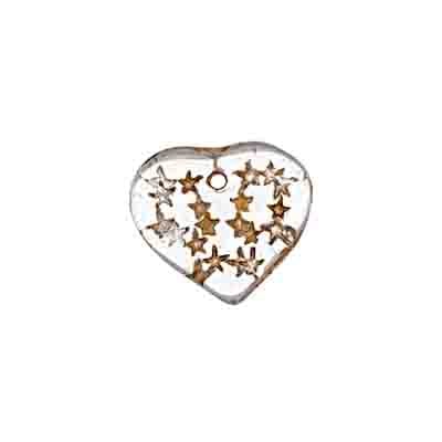 Glass Bead Heart 5x14mm with Stars Strung