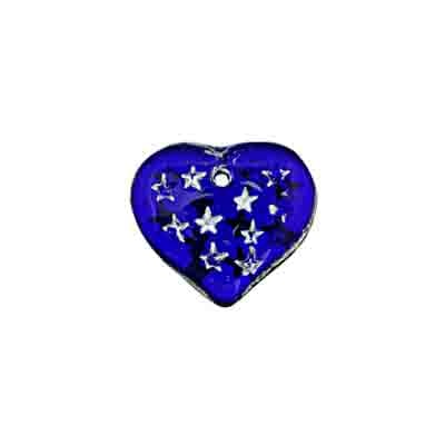 Glass Bead Heart 5x14mm with Stars Strung