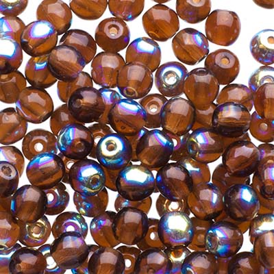 Czech Druk Beads Transparent Smoked Topaz AB