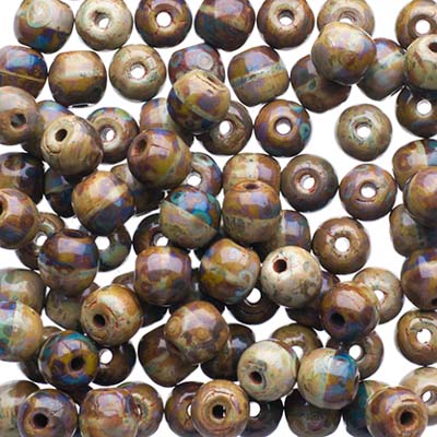 Czech Druk Beads Opaque Olivine Travertine
