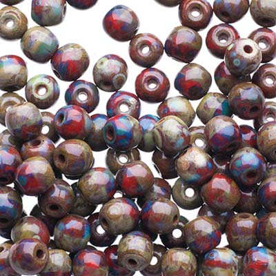 Czech Druk Beads Opaque Red Travertine