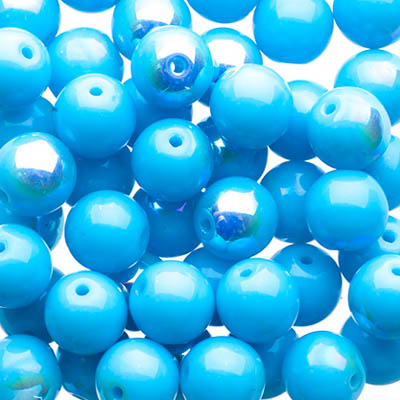 Czech Druk Beads Opaque Blue Turquoise AB