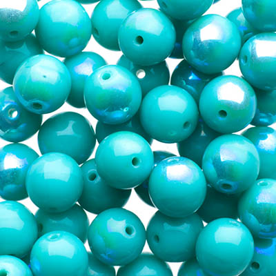 Czech Druk Beads Opaque Green Turquoise AB