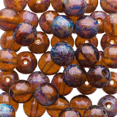 Czech Druk Beads Transparent Amethyst Travertine